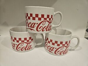3x Coca-Cola Soup Mug 1996 Gibson 16 Oz Checkered Pattern Coke Brand Dinnerware