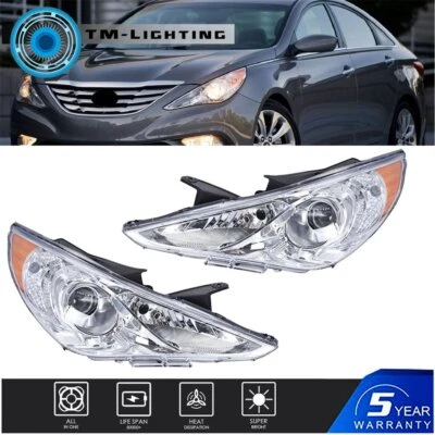 Projector Chrome Housing Headlight For Hyundai Sonata 2011-2014 Left&Right Side - Image 1 of 4