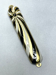 Beautiful Enameled Black, White & Gold Mezuzah Case - Picture 1 of 4