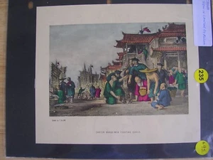 THOMAS ALLOM CHINA Vintage Print CANTON BARGE MEN FIGHTING QUAIL,1843 age unknow - Bild 1 von 11