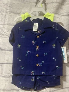 ๐ Carters Baby Boy Top, Shorts, Bodysuit 3pc Set Coastal Summer Fish 3M #683 - Picture 1 of 5