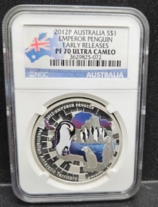 2012P $1 Australia 1oz Silver Colorized Emperor Penguin NGC PF70 Ultra Cameo - Picture 1 of 2