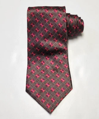 Corbata Hombre 100% SEDA Roja Marrón Estampado Geométrico Cuadros ZANZARA Nueva Con Etiquetas Foto 1 de 4