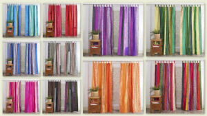 2 Pcs Indian Sari Patchwork Curtain Drape Window Decor Multi Silk Sari Curtain