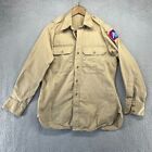 Vintage WW2 Shirt Men&#39;s Medium Brown Khaki Uniform Field Military A5 Patch 40&#39;s