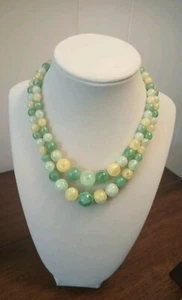 Vintage Chunky Double Strand Graduated Beaded Necklace Multi Green Hong Kong - Picture 1 of 6