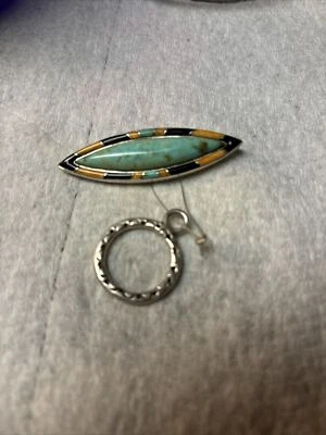 KC Toggle And Clasp Parts For Necklace. NOS . Torquoise Inlay.  - Image 1 of 3