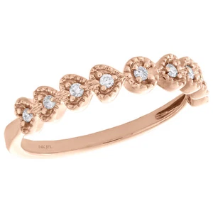 14K Rose Gold Bezel Set Diamond Milgrain Edge Hearts Stackable Ring 0.10 CT. - Picture 1 of 5