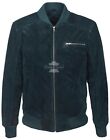 Mens Retro Bomber Suede Leather Jacket Navy 100% SOft Leather 275