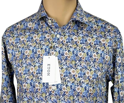 Camisa de vestir ajustada Eton para hombre talla L floral 100 % algodón manga larga abotonada Foto 1 de 4