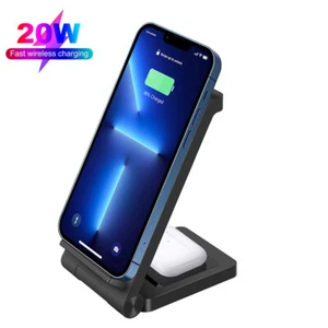 2in1 Wireless Charger Fast Charging Station For Apple Air Pods iPhone 13 Pro - Picture 1 of 13