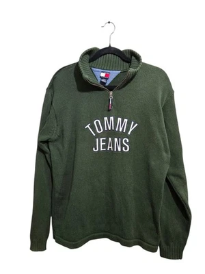 Suéter de Colección Tommy Hilfiger Jeans Verde 100% Algodón 1/4 Cremallera Pullover Para Hombre Talla XL Foto 1 de 4