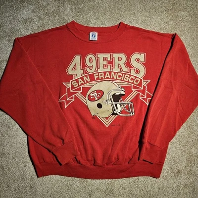 Moletom vintage anos 80 anos 90 logotipo 7 San Francisco 49ers masculino gola redonda G skate esmagado - Imagem 1 de 4