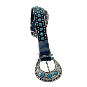 Lake Shore Drive Leather Belt Womens Large Turquoise Western Concho Studded - Picture 1 of 9