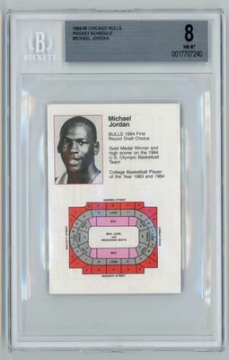 Calendario de los Chicago Bulls 1984-85 Jordan radiocontrol novato BGS 8 casi nuevo-como nuevo All Star Hof Foto 1 de 3