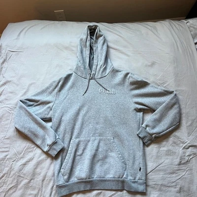 PUMA Hoodie Mens Size Small Gray Embossed Logo Pullover Sweatshirt Activewear - Image 1 of 4