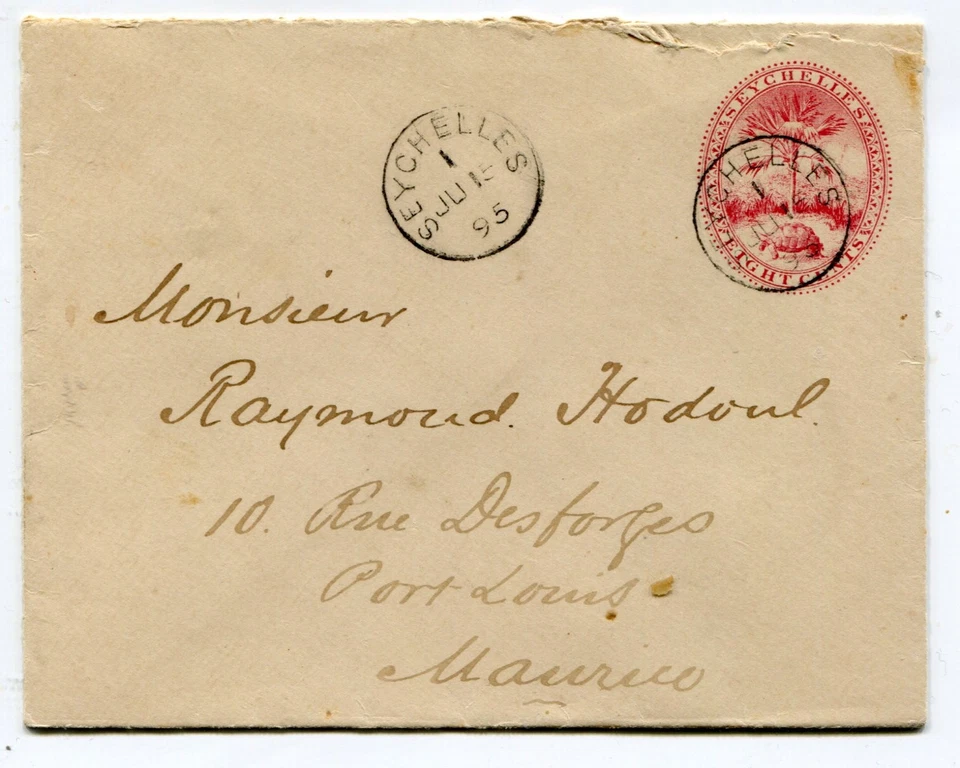 Seychelles 1895 8c stationery envelope used Turtle - Image 1 of 1