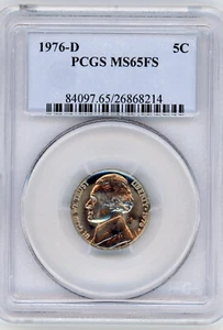 1976-D Jefferson Nickel 5c PCGS MS65FS light gold toning - Picture 1 of 2