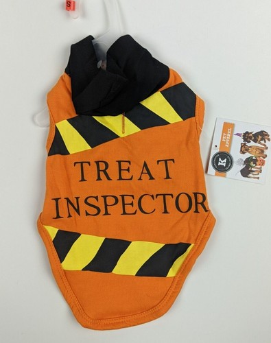 VETEMENTS Felpa con cappuccio cane Halloween "Treat Inspector" PICCOLO abbigliamento animale domestico arancione costruzione