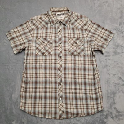 Mountain Khakis Shirt Mens M Brown Plaid Rodeo Pearl Snap Button Short Sleeve - Image 1 of 4