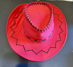 Retro Style Dress-up Halloween Child’s Cowboy Hat Red With Black Topstitch - Picture 1 of 12
