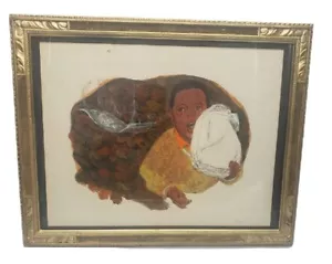 Vintage Young Black Boy IIlustration by Shannon Stirnweis Oil On Board Painting - Picture 1 of 9