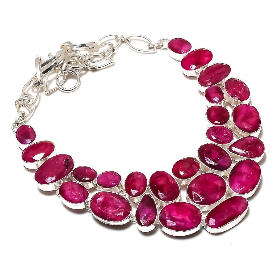 Ruby(Simulated) Gemstone Handmade 925 Sterling Silver Jewelry Necklace 18" - Image 1 of 1