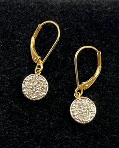 Vintage, classic, 14kt gold, 14 diamonds, french lever, drop earrings - 3.02g - Picture 1 of 6