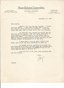 1937 1930s Joseph Nadel Letter Major Pictures Corp Film Movie Director Producer - Picture 1 of 1