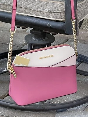 BOLSO BANDOLERA MICHAEL KORS JET SET VIAJE CADENA CÚPULA MEDIANA CUERO ROSA BLANCO Foto 1 de 4