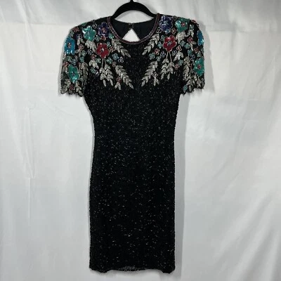 Vtg Scala Pure Silk Dress S Beaded Art Deco Black Formal Gown Gala Prom Special - Image 1 of 4