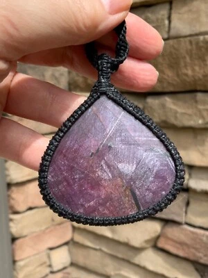 Huge Ruby Pendant Necklace Artisan Handcrafted Macrame - Image 1 of 4