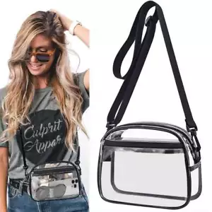 Women Clear PVC Tote Crossbody Bag Transparent Adjustable Handbag Stadium Purse - Picture 1 of 6