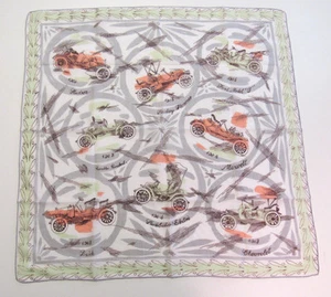 VINTAGE 1950s CLASSIC CARS HANDKERCHIEF COTTON LINEN NEVER USED STANLEY STEAMER - Picture 1 of 12