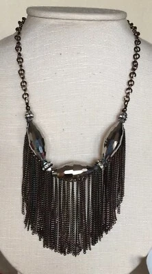 全新 INC 女式时尚珠宝声明吊坠链围兜项链青铜水晶 — 第 1/4 张图片