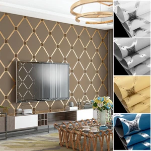 9.5M Modern Geometry Rhombus Gloss Wallpaper Embossed Textured Non-woven Roll - Picture 1 of 32