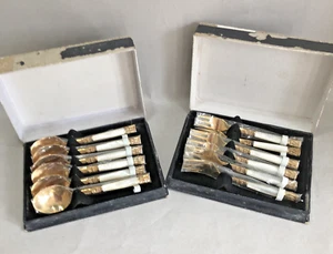Vintage Cutlery Cake Forks & Coffee Spoons, Bronze & Faux M.o.P Siam / Thailand - Picture 1 of 6