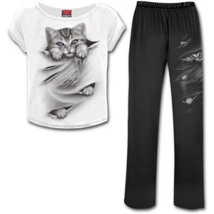 Spiral Bright Eyes 4pc Black & White Women's Gothic Pyjama Set • Ships in 2-4... - Picture 1 of 4
