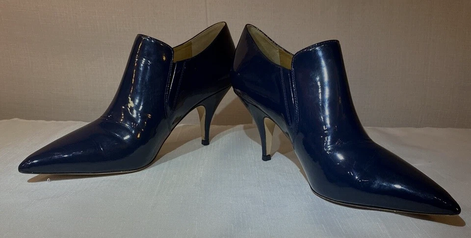 Tory Burch Georgina Patent Leather Ankle Booties Blue Size 10M Pointed Toe - Image 1 of 4