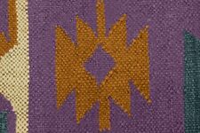 Purple Wool Jute Kilim Traditional Area Rug Handwoven Living Room Rug 4x7 Ft Mat