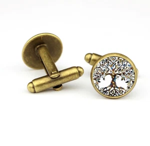 Men's Shirt Glass Colorful Life Tree Bronze Brass Copper Cufflinks Cuff Links - Bild 1 von 2