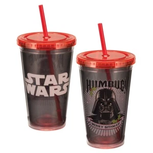 99214 Star Wars Darth Vader Humbug 18oz Acrylic Travel Cup With Straw Christmas - Picture 1 of 2