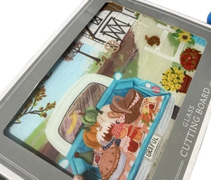 Bauernhaus Glas Schneidebrett rustikal blau LKW Picknick GR8FUL #A124 - Bild 1 von 2