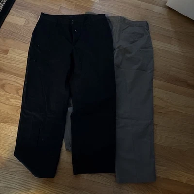 2 pares, pantalones para hombre 34x30 ediciones básicas, negros, caqui plisados, pierna recta Foto 1 de 4