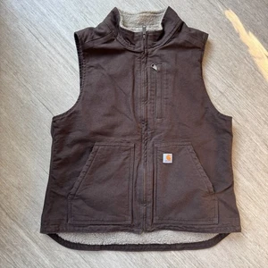 Carhartt Sherpa Foderato Gilet Donna Marrone L Tela Anatra Zip Abbigliamento da Lavoro Relax - Foto 1 di 7