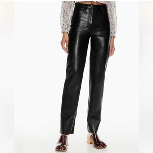 Aritzia Wilfred Melina Faux Leather Pants Black High Rise Straight Leg Size 6 - Picture 1 of 9