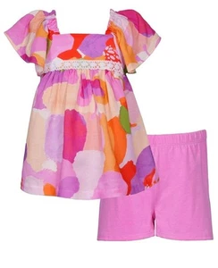NEW Bonnie Jean Girls Size 16 "LAVENDER WATERCOLOR" Peasant Top Shorts Set NWT - Picture 1 of 4