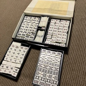 Showa Retro Mahjong Tiles Black Back Used Vintage Game Supply AAC - Picture 1 of 10