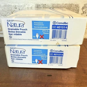 2 Boxes of 10 ConvaTec Natura Drainable Ostomy Pouch 70mm 2 3/4" 401514 NO CLIPS - Picture 1 of 2