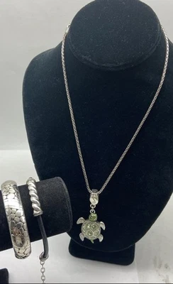Brighton Leather Bracelet, SS Cuff Bangle, and Turtle Charm Necklace Collection - Image 1 of 4